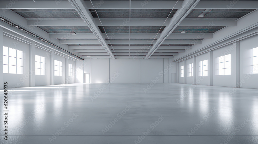 empty bright and white big industrial room or warehouse