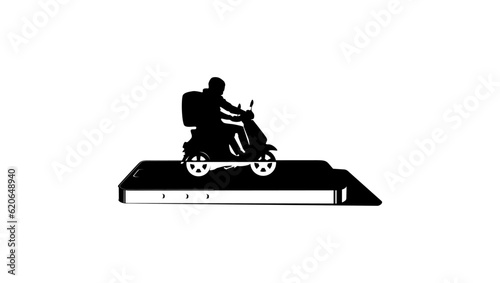 courier on scooter with mobile app