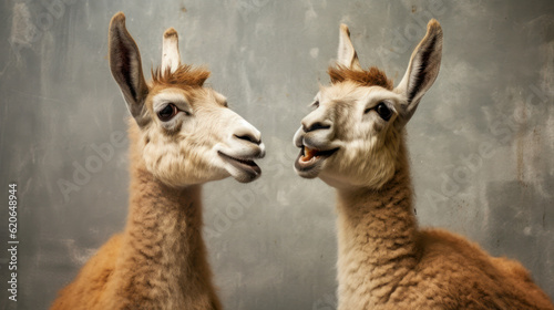 two cute and funny llamas