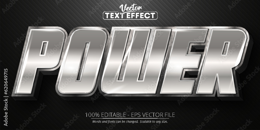 Power text, shiny silver color style editable text effect Power text, shiny silver color style editable text effect
