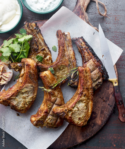 Garlic and rosemary lamb chops with cilantro marinade photo