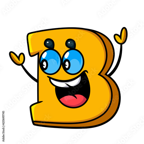 Happy Cartoon Letter B mascot character vector illustration , Letter B with  a face stock vector image, icon , symbol clip art 