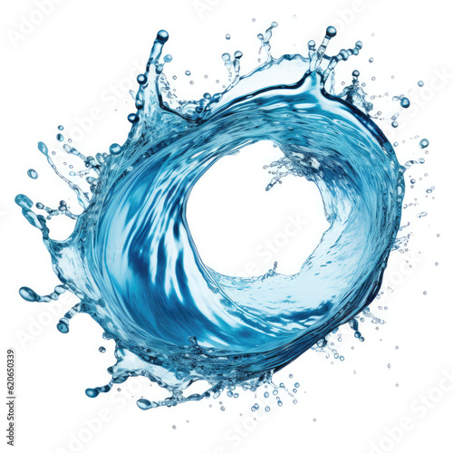A blue round water splash isolated on white. Water splash as a design element