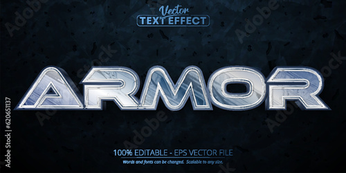 Armor editable text effect, shiny silver color and metallic font style