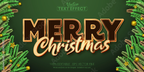 Merry christmas text, shiny gold style editable text effect on blue background
