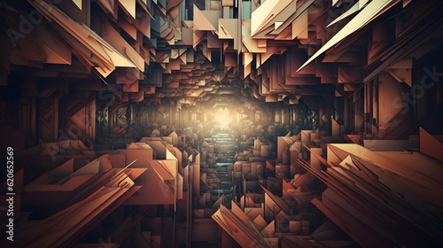 wooden geometric abstract art with Generative AI technology