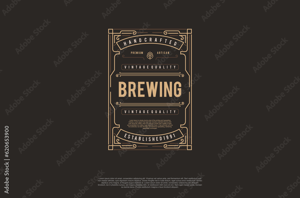 Beer logo Old label brewery frame emblem design. Vector design element