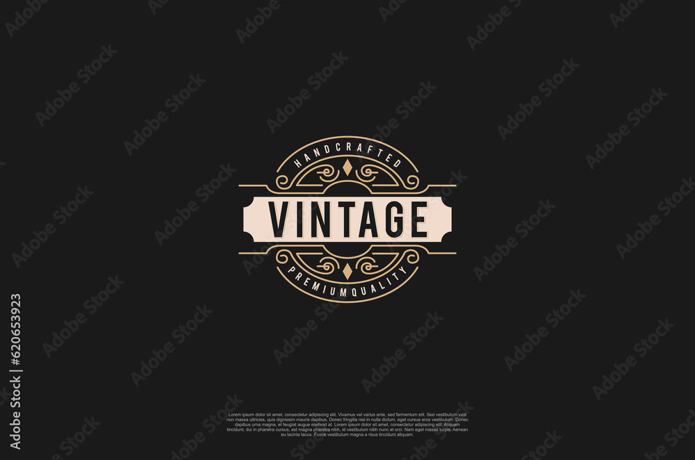 Fototapeta premium Old label vintage frame badge emblem logo design. Calligraphy swirl ornament. Vector design element