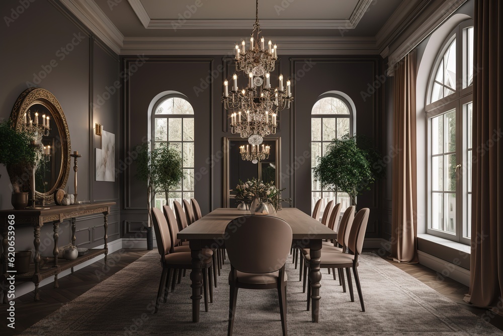 traditional dining area. Mockup of an interior. Generative AI traditional dining area. Mockup of an interior. Generative AI