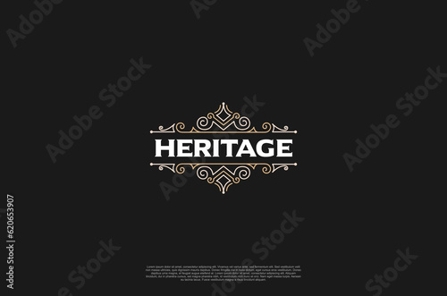 Old label vintage frame badge emblem logo design. Calligraphy swirl ornament. Vector design element