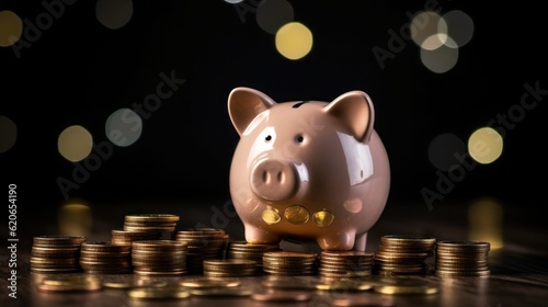 Saving money for a good financial future Saving money and real estate Make financial stability and wealth in the future.piggy bank saving money for a good financial future,saving concept Generative AI