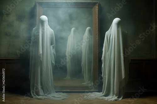 Ethereal presence: A person gracefully moves through the frame, creating a ghostly appearance, as if existing between realms, evoking an otherworldly and mystical atmosphere. Generative AI