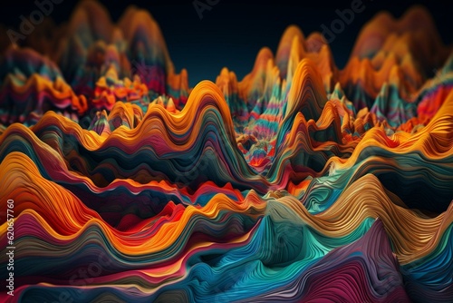 Colorful abstract panorama wallpaper composed of wavy layers. Generative AI