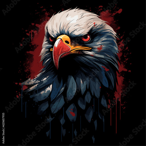 vintage eagle on black background, angry face, Vector Illustration