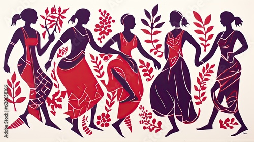 a horizontal graphic of dancing women, with a Matisse influence, Decor-themed in a JPG format. Generative AI