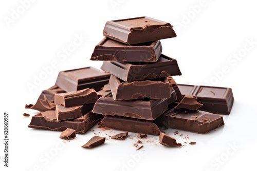 chocolate pieces on white background, chocolate, isolated