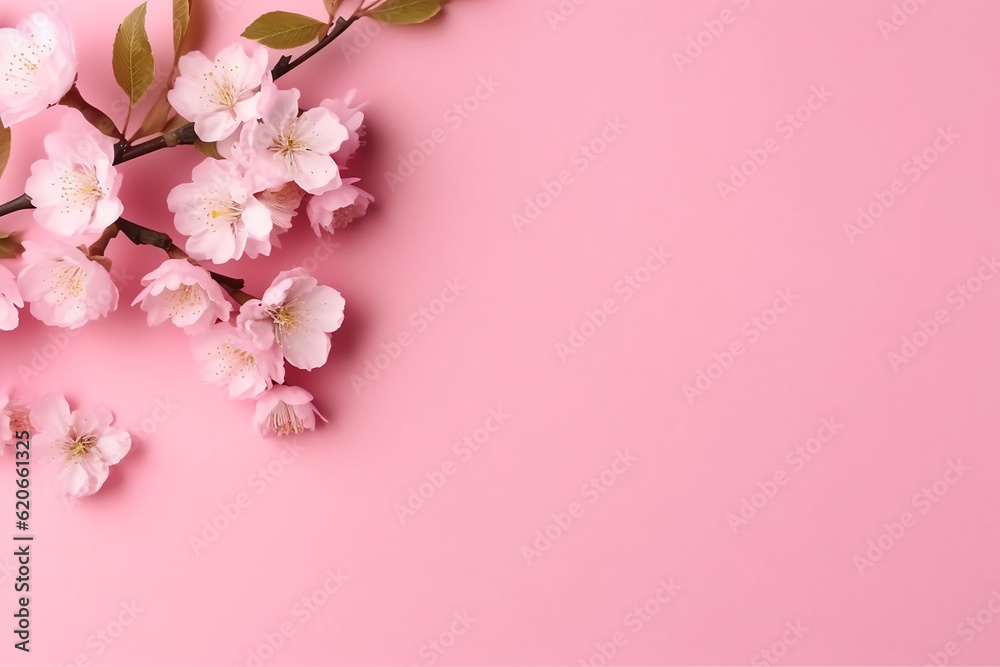 Spring Background: Fresh Flower on Pink Background - Created with Generative AI Tools