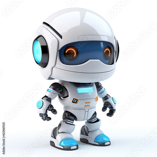 Little cute robot on white background. Generative ai and digital editing.