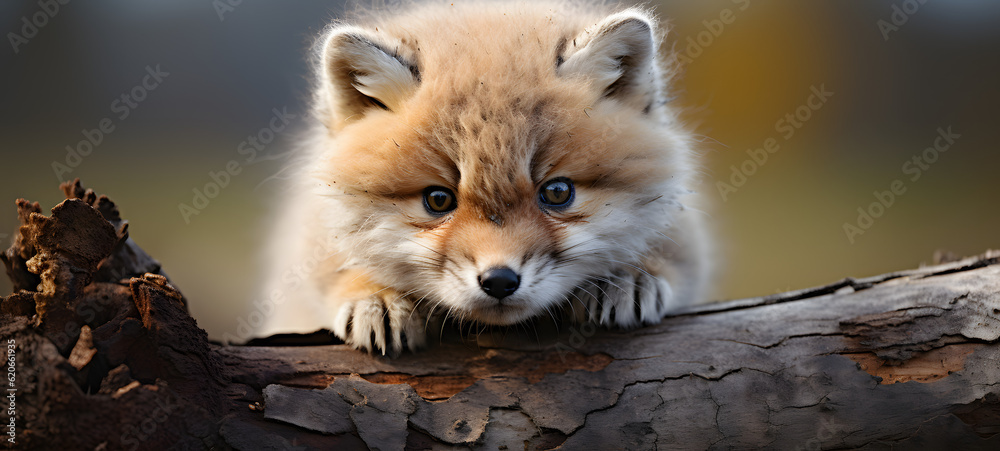Photograph of an adorable fox sitting autumn forest background with Generative AI