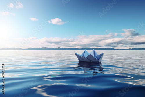 paper ship at sea rendering minimal background