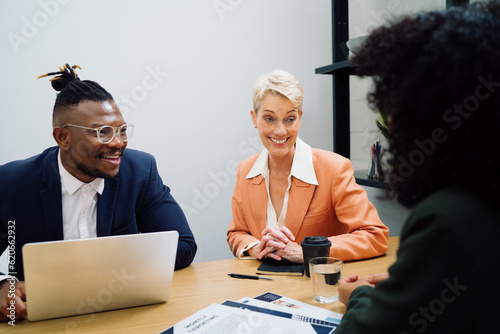 Business Meeting in a Shared Office Cubicle