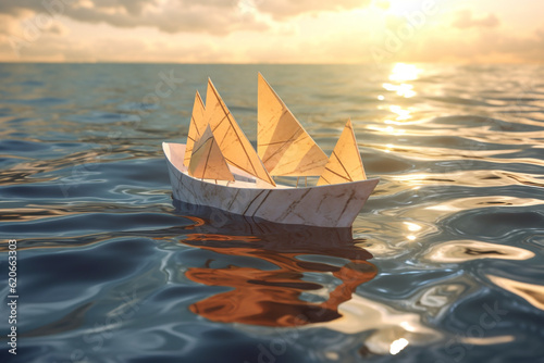 paper ship at sea rendering minimal background