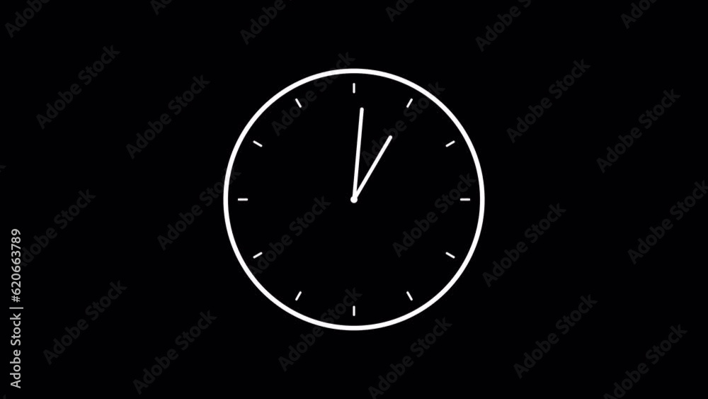 Timelapse of spinning clock animation in 12 Hour. Seamless motion animated footage. White colored watch with hands move quickly. Time concept. Alpha channel included.