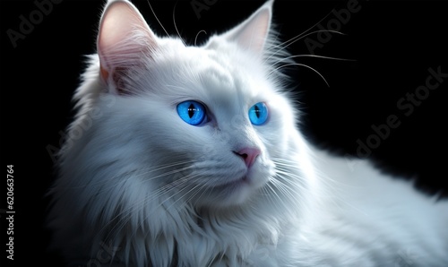 GATO COM PELAGEM BRANCA EM FUNDO PRETO