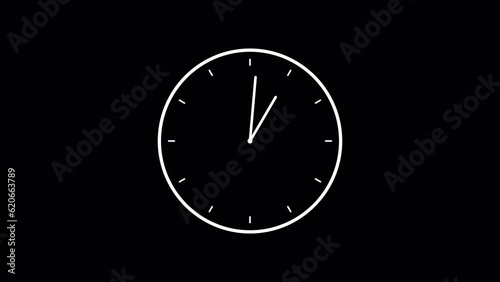 Timelapse of spinning clock animation in 12 Hour. Seamless motion animated footage. White colored watch with hands move quickly. Time concept. Alpha channel included.