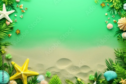 Beach themed frame with Holiday Vacation Elements with space for text - Generative AI