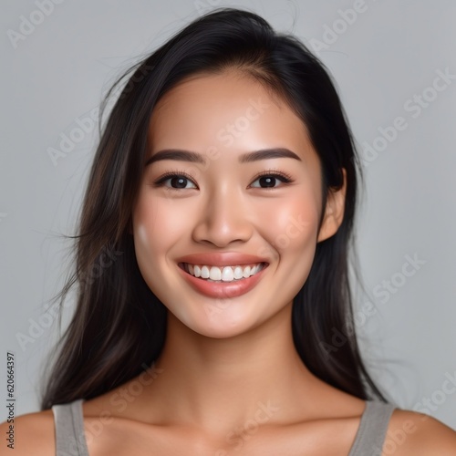Pretty woman with straight dark hair. Image generated by AI.