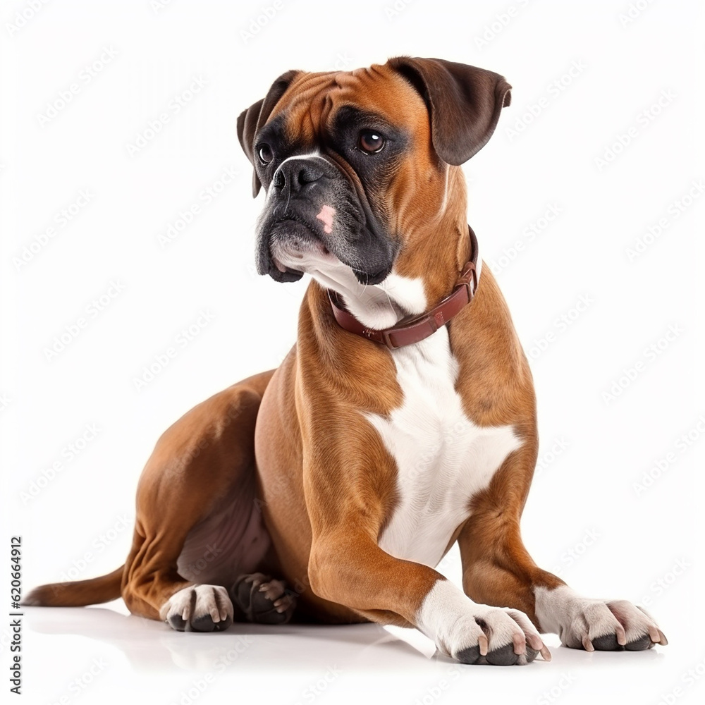 Boxer dog portrait close-up isolated on white. Brave pet, loyal friend, good companion, generative ai