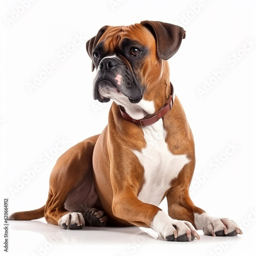 Boxer dog portrait close-up isolated on white. Brave pet, loyal friend, good companion, generative ai