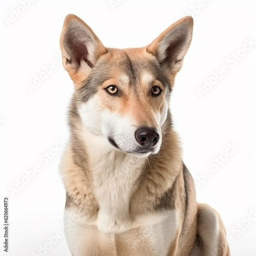 Czechoslovakian Wolfdog dog close-up portrait on a white background  loyal friend  cute pet  great companion  generative ai