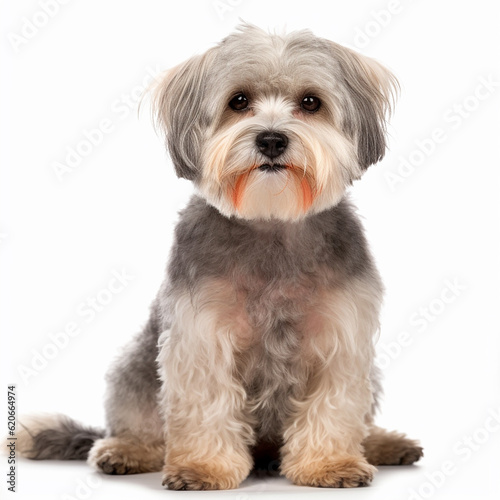 Dandie Dinmont Terrier Close up portrait isolated on white background. Cute pet, loyal friend, good companion, generative AI