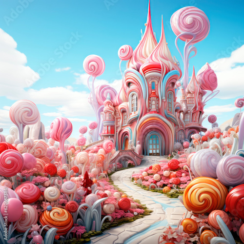 Fantastic pink lollipop house. Generative AI © Who is Danny