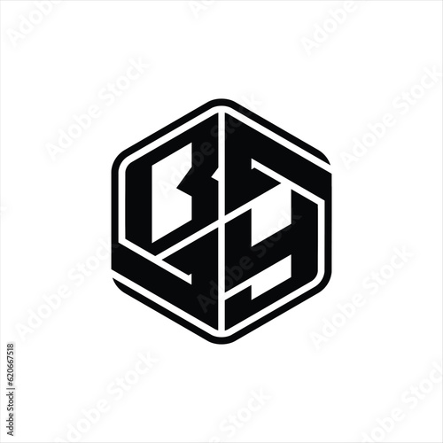 BY Logo monogram hexagon shape with ornament abstract isolated outline design template