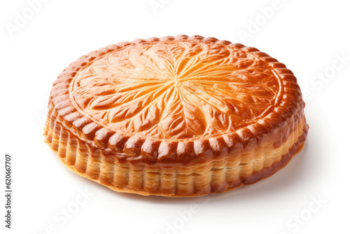 Galette des rois isolated on white background. Traditional Epiphany cake in France photo