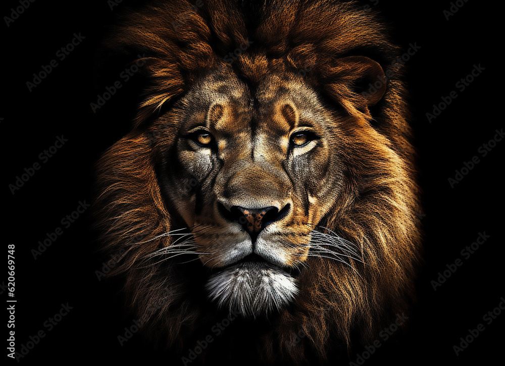 Ethereal Roar: Digitally Enhanced Lion Head in Monochrome
