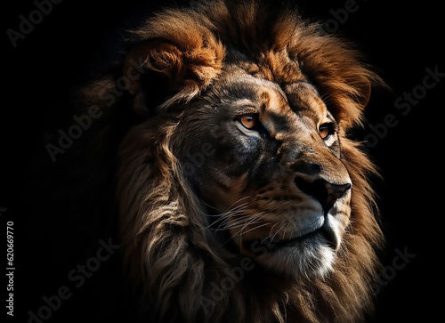Powerful Gaze  Digitally Enhanced Lion Head Silhouette