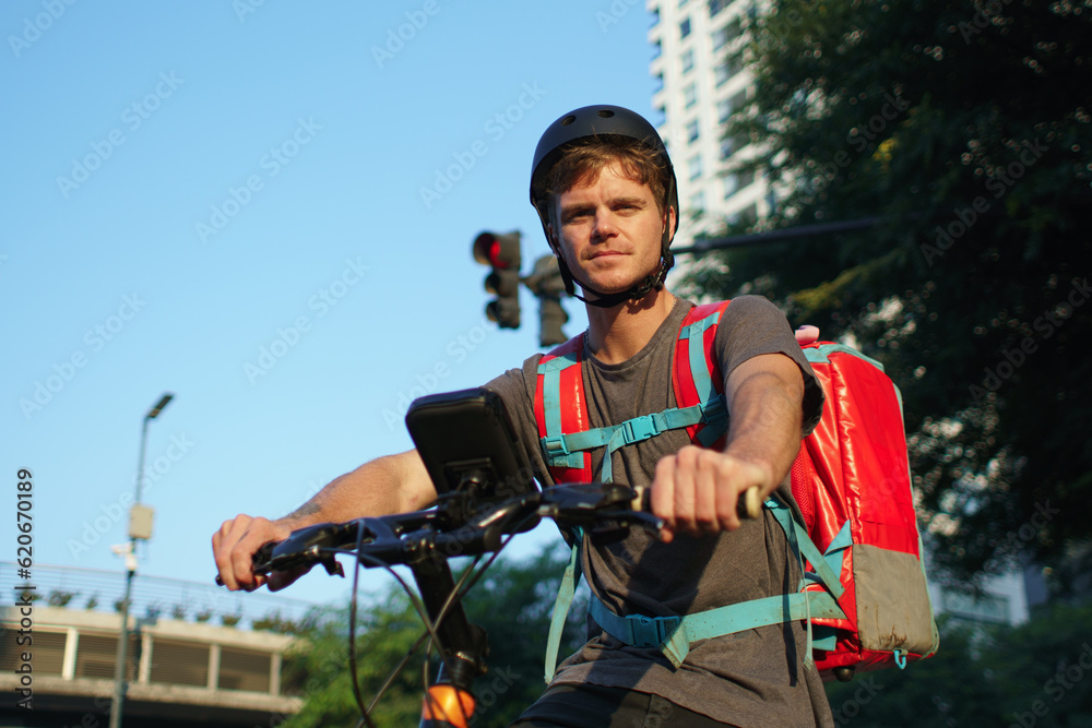 Young Delivery Man Looking To The Camera Young Delivery Man Looking To The Camera