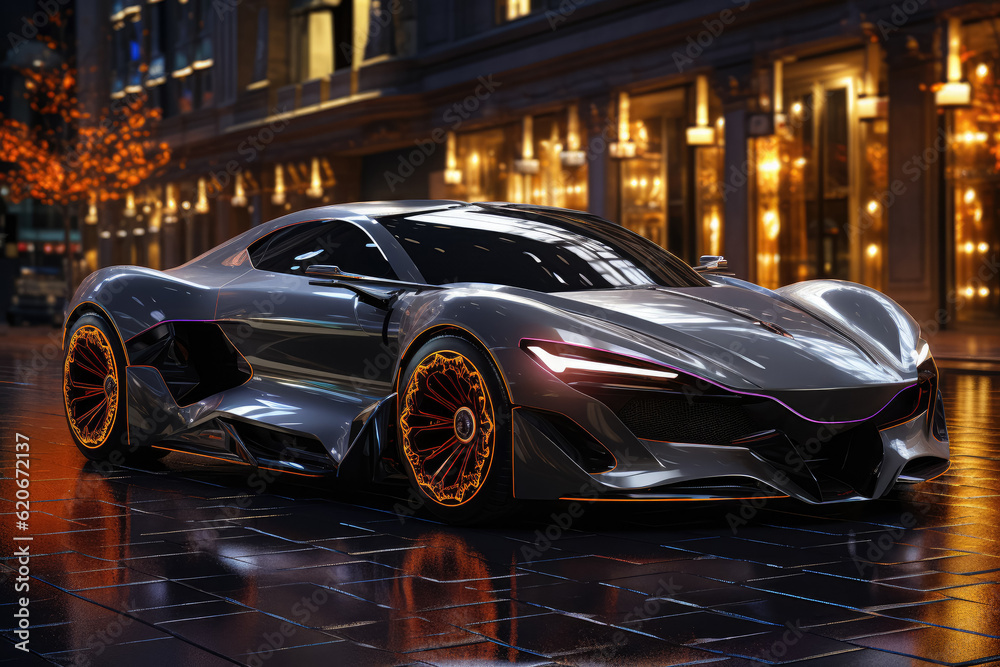 Cosmic sports car with a futuristic design. Generative Ai.