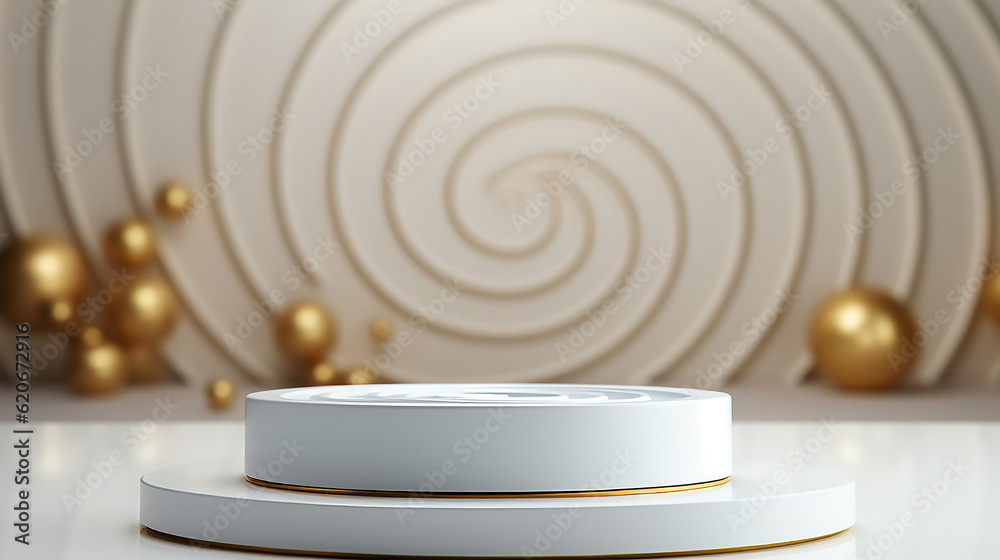 Obraz premium Modern autumn white podium product and realistic golden elements on the white 