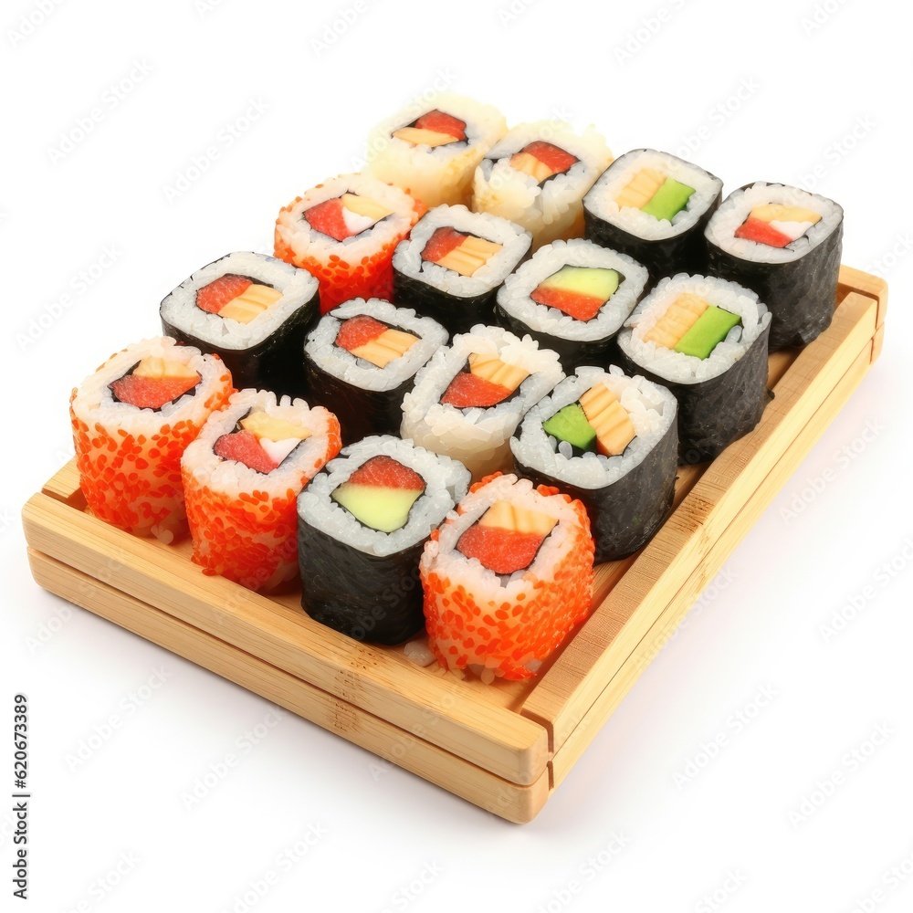 Sushi isolated on white (generative AI) Sushi isolated on white (generative AI)