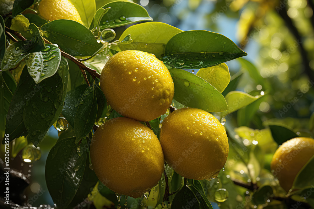 Lemon trees adorned with fresh limes, showcasing the beauty of citrus fruits. Generative Ai.