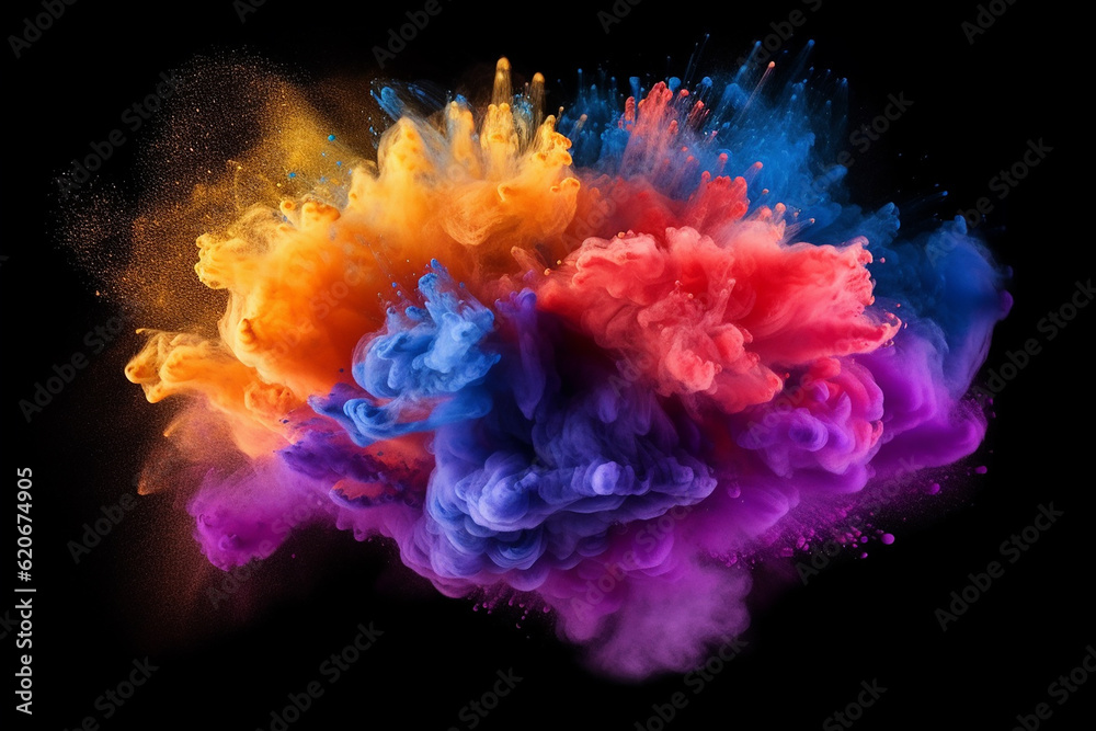 Colored Powder Dropping Isolated on Black Background - Created with Generative AI Tools