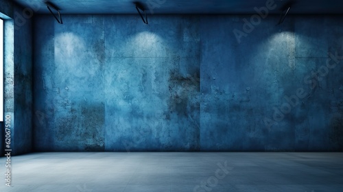 Background with grain texture. Navy Blue dark wallpaper. Abstract grunge decorative blue wall