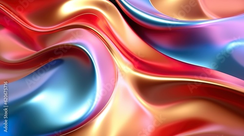 abstract fluid iridescent holographic curved wave in motion colorful 3d render gradient design background liquid metal