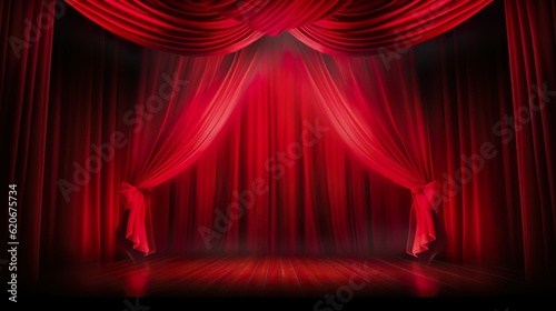 Dramatic red old fashioned elegant theater stage beautiful spotlight