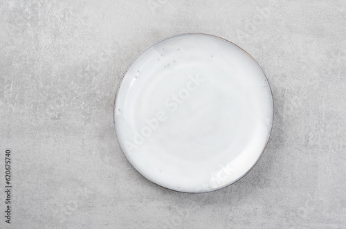 Empty Plate on Grey Concrete Background, Top View